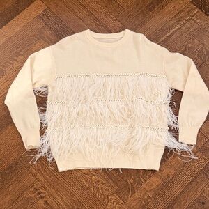 100% cashmere Cream Feather-Embellished Sweater